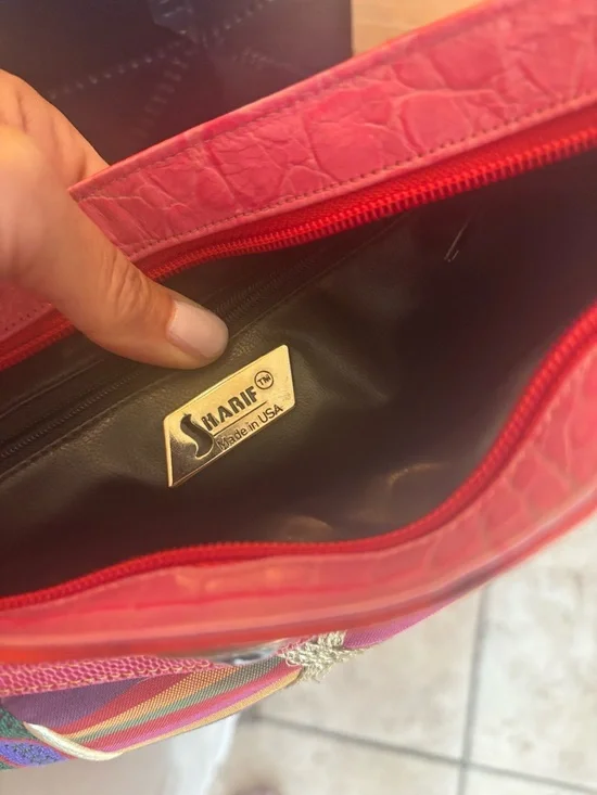 Vintage Sharif Colorful Striped Crossbody Bag with Tassel Accent zip closure - Picture 5 of 6